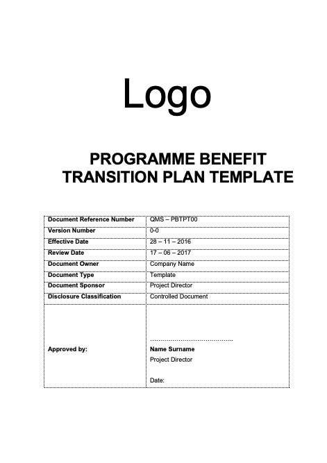 Programme Benefit Transition Template Rev 0-0